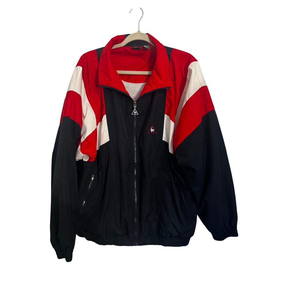Le Coq Sportif Vintage Colorblock Windbreaker Jacket Red Black White Size L